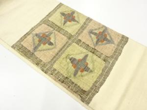 手織り真綿紬花菱模様織出し名古屋帯